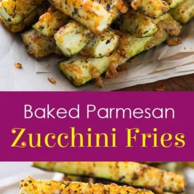 Baked Parmesan Zucchini Fries on a plate, crispy and golden brown