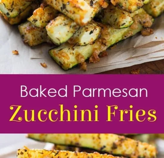 Baked Parmesan Zucchini Fries on a plate, crispy and golden brown