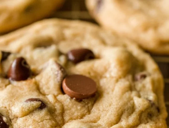 Delicious freshly baked chocolate chip cookies on a cooling rack