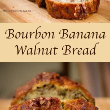 Delicious Bourbon Banana Walnut Bread with nuts and banana slices