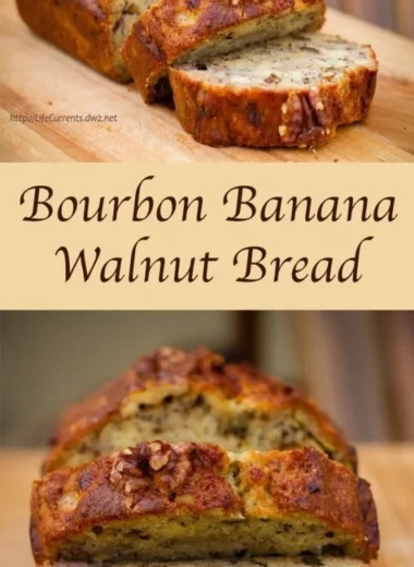 Delicious Bourbon Banana Walnut Bread with nuts and banana slices