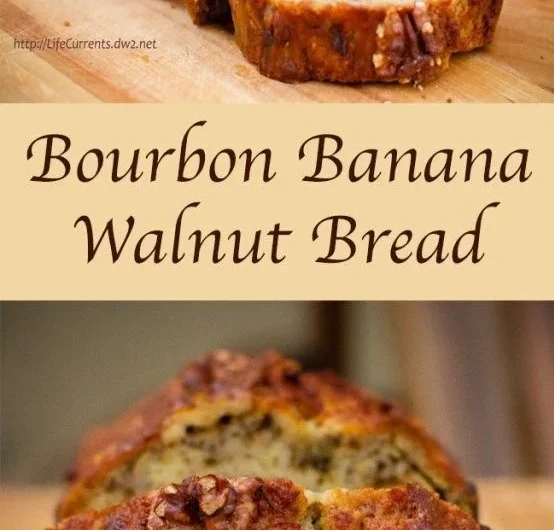 Delicious Bourbon Banana Walnut Bread with nuts and banana slices