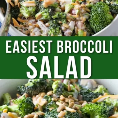 Bowl of broccoli salad with bacon and cheddar