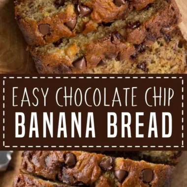 Loaf of delectable chocolate chip banana bread fresh out of the oven