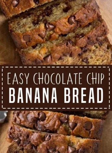 Loaf of delectable chocolate chip banana bread fresh out of the oven