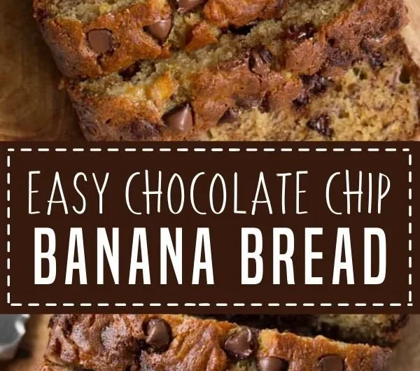 Loaf of delectable chocolate chip banana bread fresh out of the oven