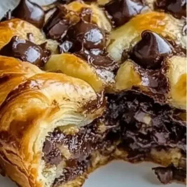 Freshly baked chocolate croissants with a rich chocolate filling