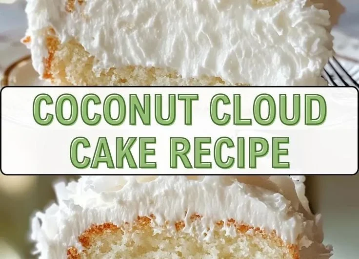 Delicious Coconut Cloud Cake topped with coconut flakes and whipped cream