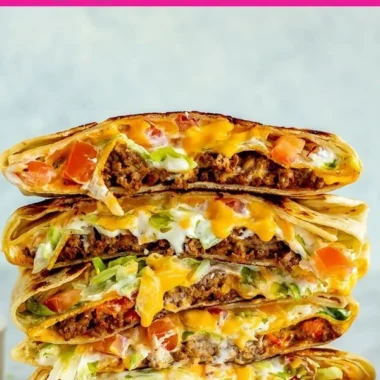 Homemade Copycat Crunchwrap Supreme with layers of delicious ingredients