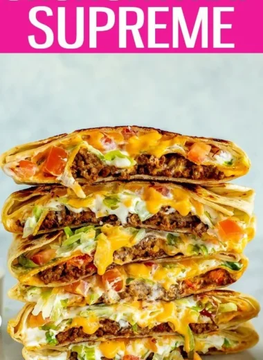 Homemade Copycat Crunchwrap Supreme with layers of delicious ingredients