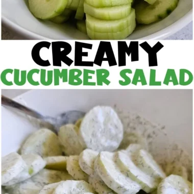 Delicious creamy cucumber salad with fresh ingredients in a bowl