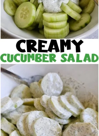 Delicious creamy cucumber salad with fresh ingredients in a bowl