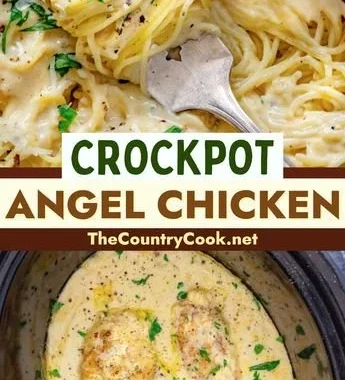 Crock Pot Angel Chicken recipe served in a bowl with fresh herbs on top.