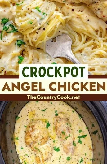 Crock Pot Angel Chicken recipe served in a bowl with fresh herbs on top.