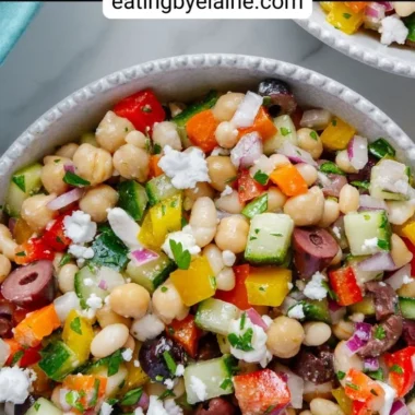 Healthy Dense Bean Salad with colorful beans and fresh vegetables