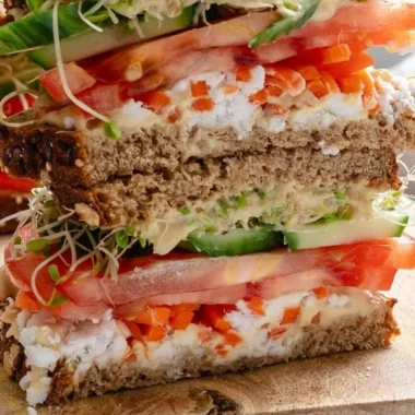 Easy Mediterranean Vegetable Sandwich made with fresh vegetables and herbs.
