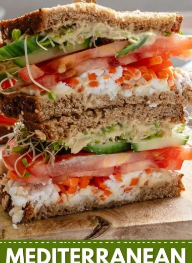 Easy Mediterranean Vegetable Sandwich made with fresh vegetables and herbs.