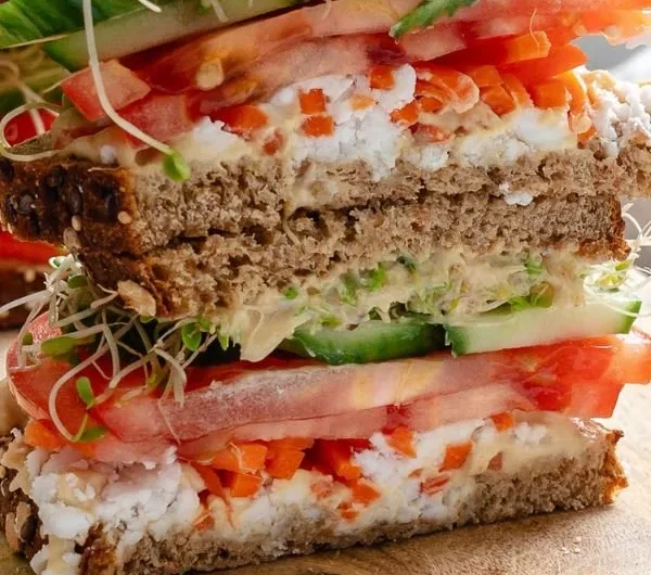 Easy Mediterranean Vegetable Sandwich made with fresh vegetables and herbs.