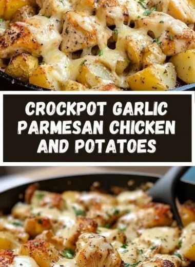 Garlic Parmesan Chicken and Potatoes Skillet dish garnished with herbs