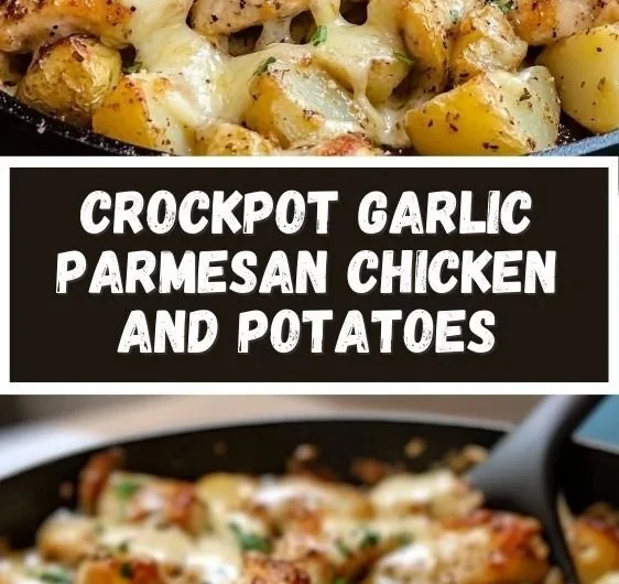 Garlic Parmesan Chicken and Potatoes Skillet dish garnished with herbs