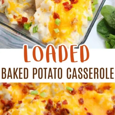 Delicious loaded baked potato casserole topped with cheese and green onions