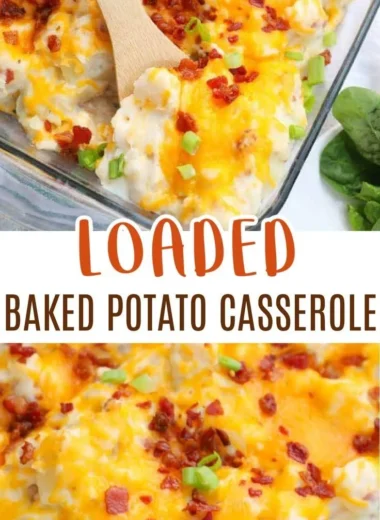 Delicious loaded baked potato casserole topped with cheese and green onions