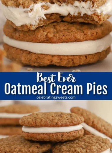 Homemade Oatmeal Cream Pies with cookies and creamy filling