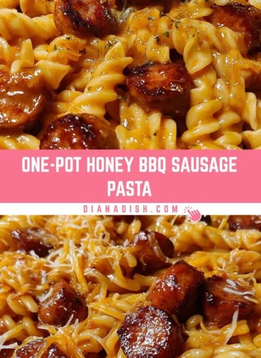 One-Pot Honey BBQ Sausage Pasta served in a bowl with fresh herbs on top