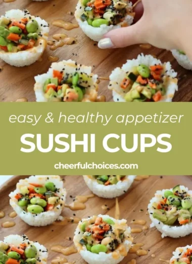 Delicious sushi cups filled with fresh ingredients and vibrant colors.