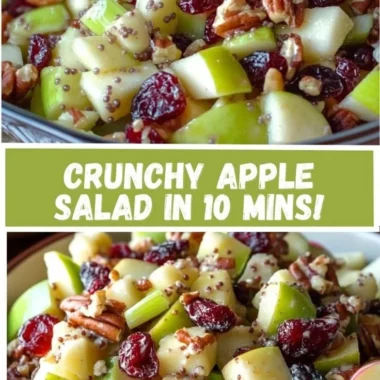 A vibrant apple salad with mixed greens, nuts, and a light dressing