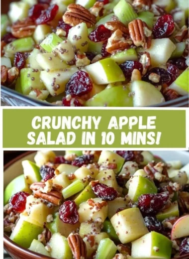A vibrant apple salad with mixed greens, nuts, and a light dressing