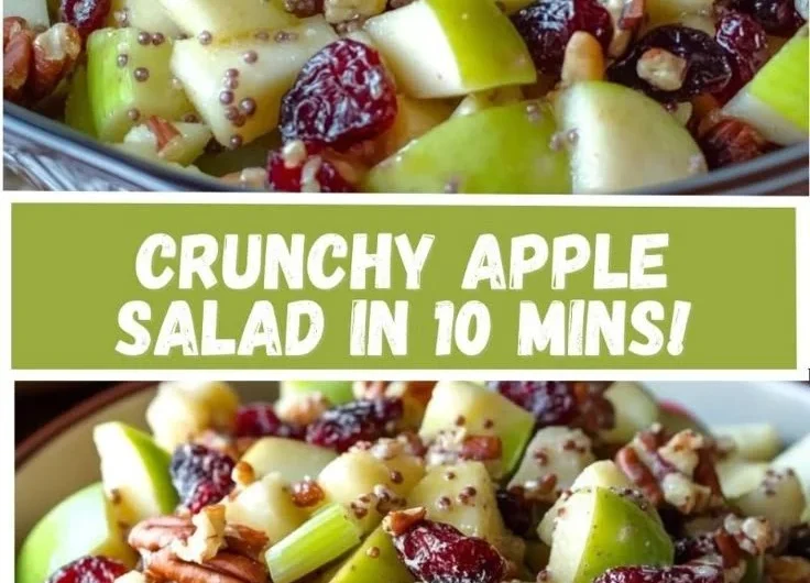 A vibrant apple salad with mixed greens, nuts, and a light dressing
