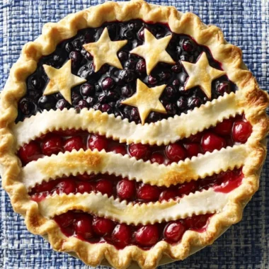 Freshly baked Cherry Blueberry Pie with a golden crust and colorful fruit filling