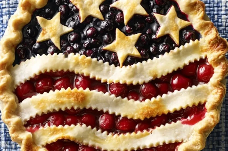 Freshly baked Cherry Blueberry Pie with a golden crust and colorful fruit filling