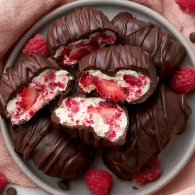 Delicious chocolate strawberry yogurt clusters in a bowl