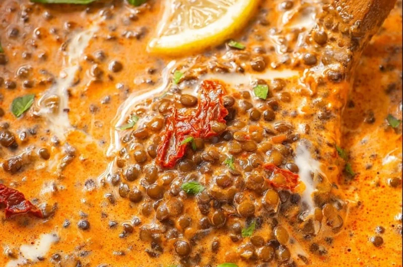 Creamy Marry Me Lentils dish served in a bowl with herbs and spices