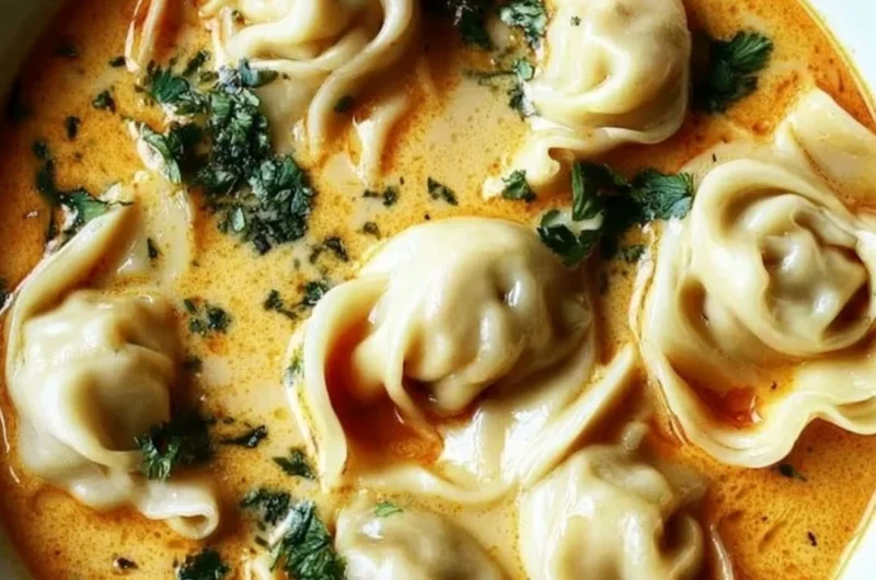Creamy Thai Dumpling Soup with vibrant herbs and spices