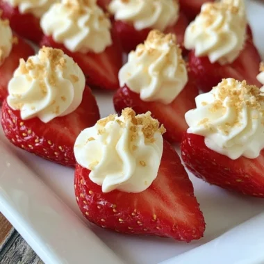 Delicious deviled strawberries filled with creamy mixture on a serving plate