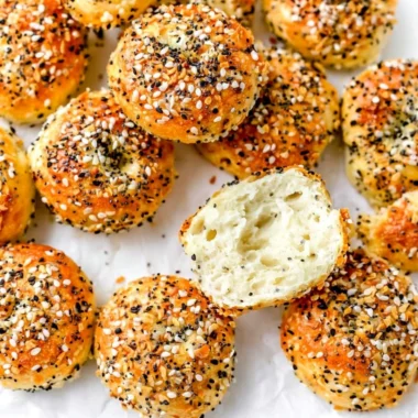 Easy air fryer mini bagels ready to serve on a plate