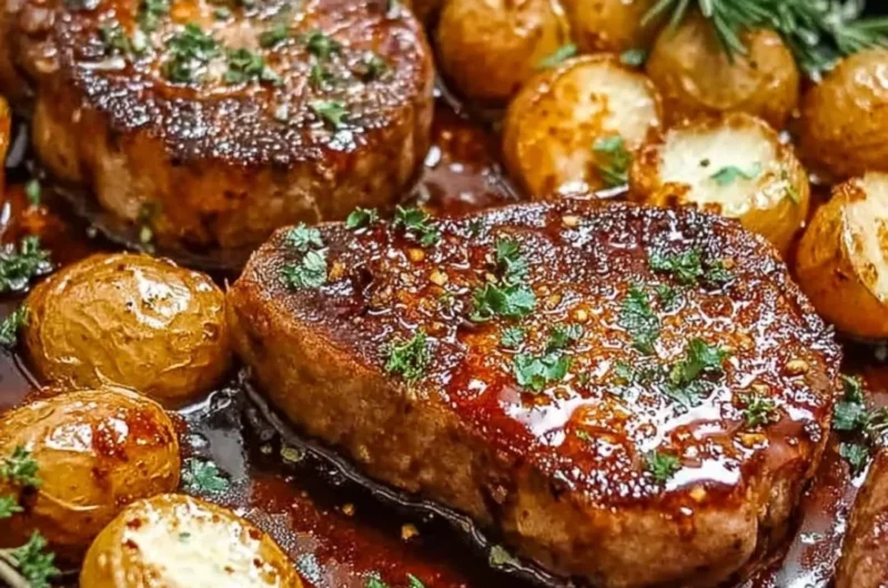 Easy sheet pan chicken chops ready for serving with colorful vegetables.