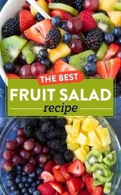 Colorful fruit salad with honey lime dressing and mixed berries