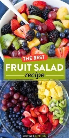 Colorful fruit salad with honey lime dressing and mixed berries