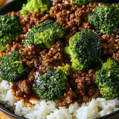 Delicious ground beef and broccoli stir-fry served in a bowl.