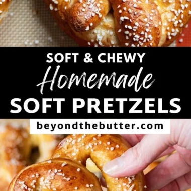 Delicious homemade soft pretzels fresh out of the oven, golden brown and chewy.