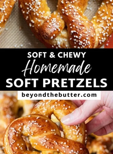 Delicious homemade soft pretzels fresh out of the oven, golden brown and chewy.
