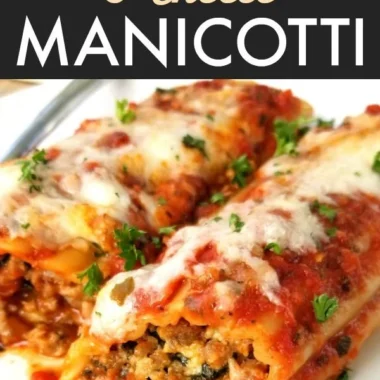 Delicious baked manicotti stuffed with Italian sausage and cheese