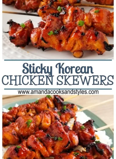 Delicious Korean Chicken Skewers ready to be grilled with flavorful marinade
