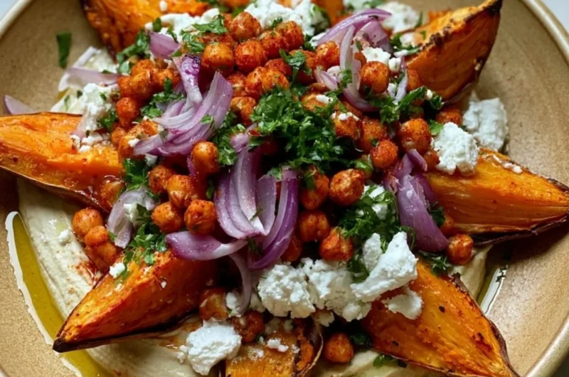 Delicious loaded roasted sweet potato topped with toppings for a healthy meal