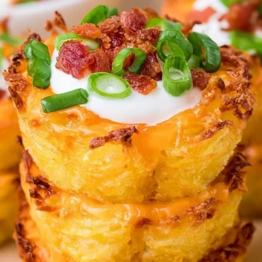 Loaded tater tots topped with cheese, bacon, and green onions