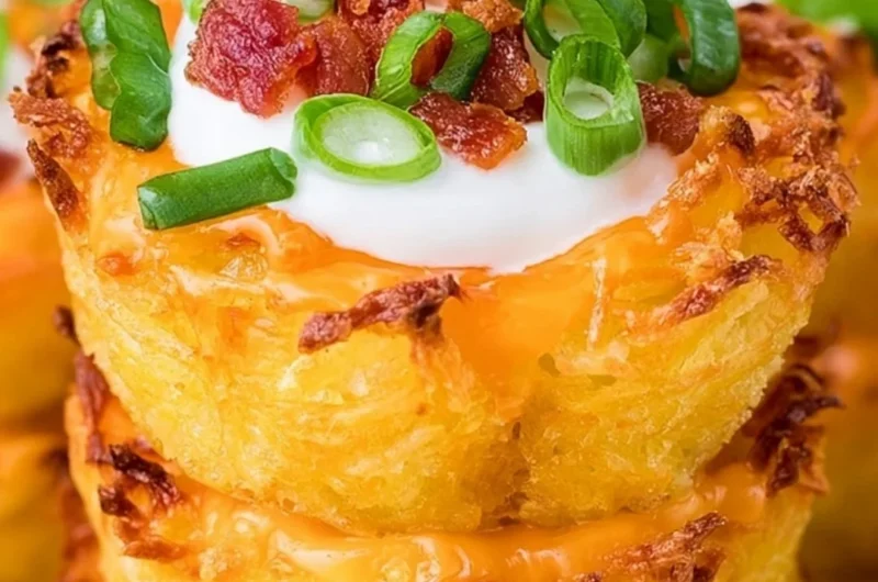 Loaded tater tots topped with cheese, bacon, and green onions